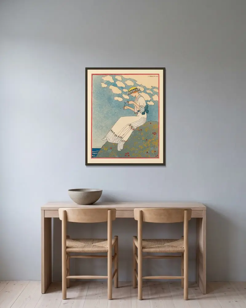 Un Peu (Lite) av George Barbier inramad på en vägg