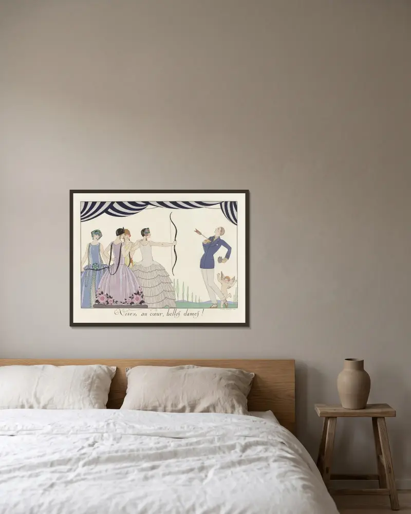Sikta mot hjärtat, sköna damer av George Barbier inramad på en vägg
