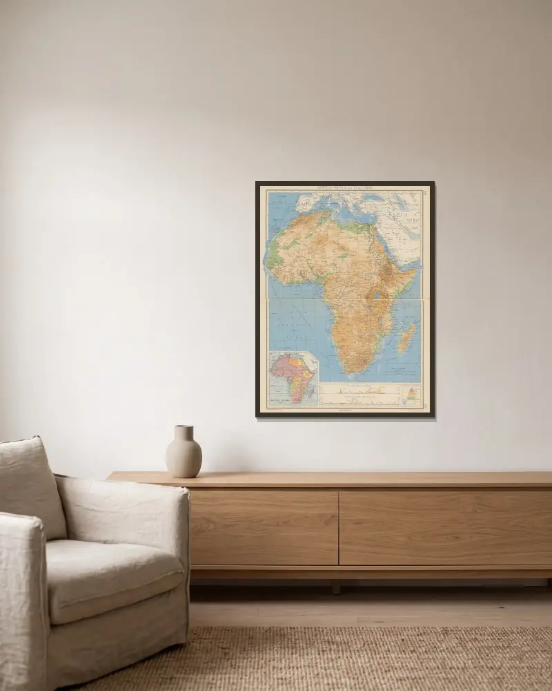 Afrika – physische Merkmale von John George Bartholomew gerahmt an einer Wand
