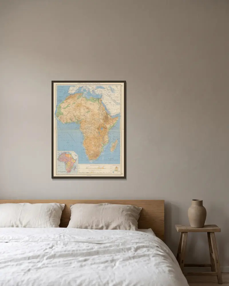 Afrika – physische Merkmale von John George Bartholomew gerahmt an einer Wand