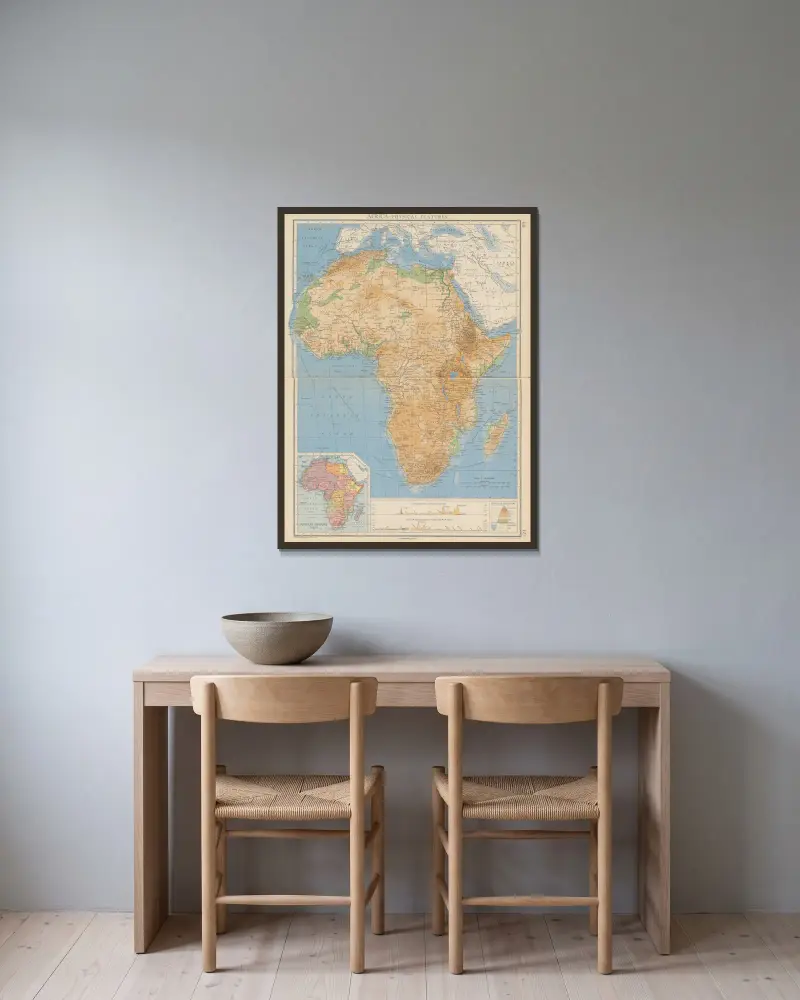 Afrika – physische Merkmale von John George Bartholomew gerahmt an einer Wand