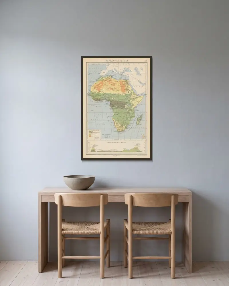 Afrika, vegetation av John George Bartholomew inramad på en vägg