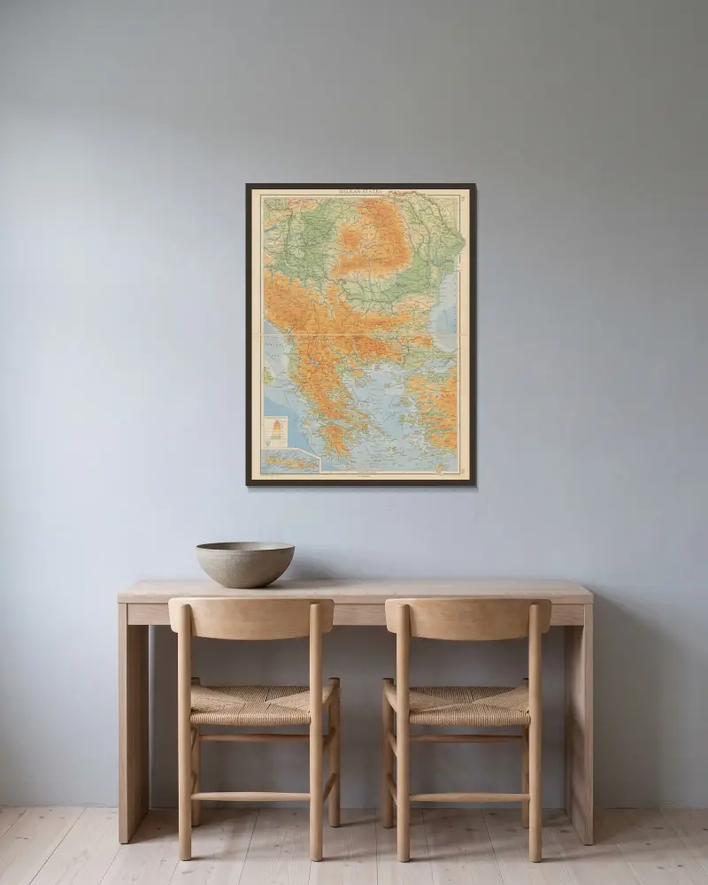 Balkanstaaten von John George Bartholomew gerahmt an einer Wand