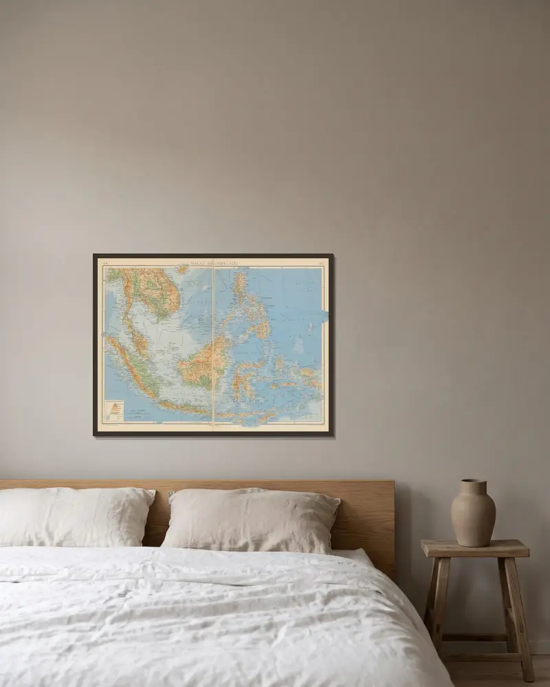 Malaiischer Archipel von John George Bartholomew gerahmt an einer Wand