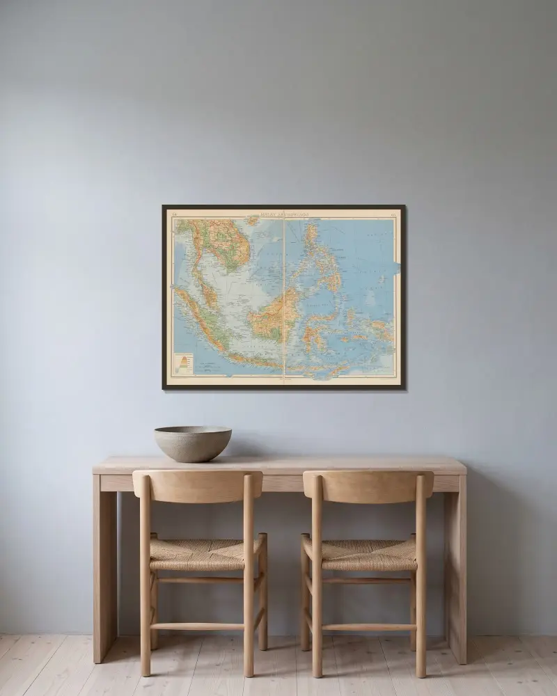 Malaiischer Archipel von John George Bartholomew gerahmt an einer Wand