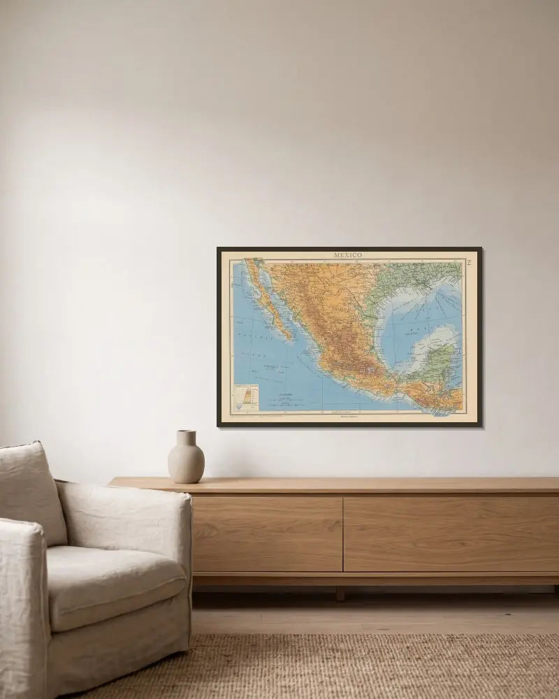 Mexico av John George Bartholomew inramad på en vägg