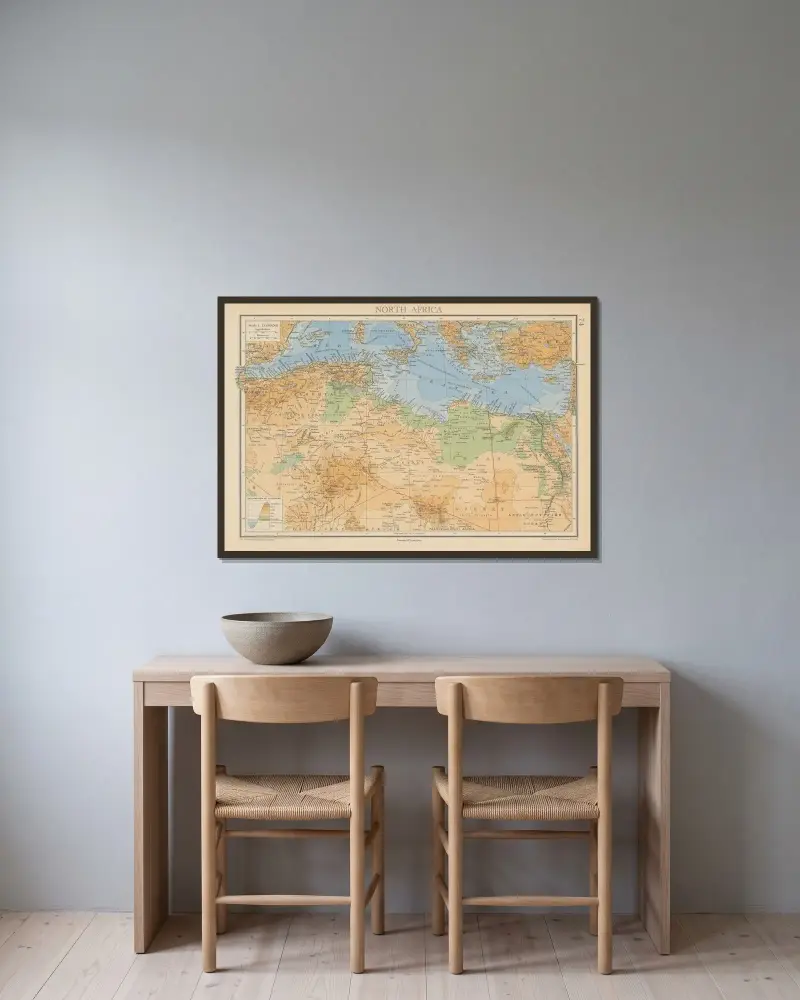 Nordafrika av John George Bartholomew inramad på en vägg