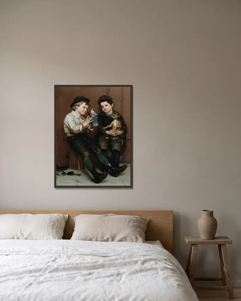 Eine Überraschungsparty von John George Brown gerahmt an einer Wand