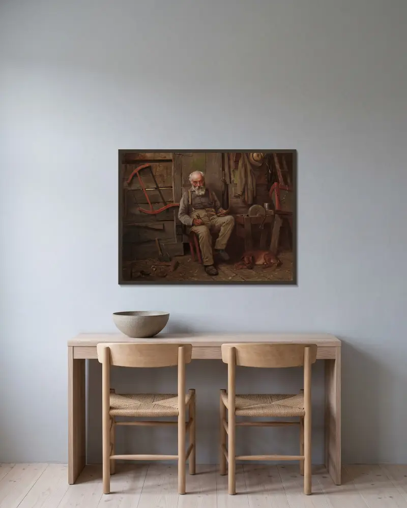 Boat Builder av John George Brown inramad på en vägg