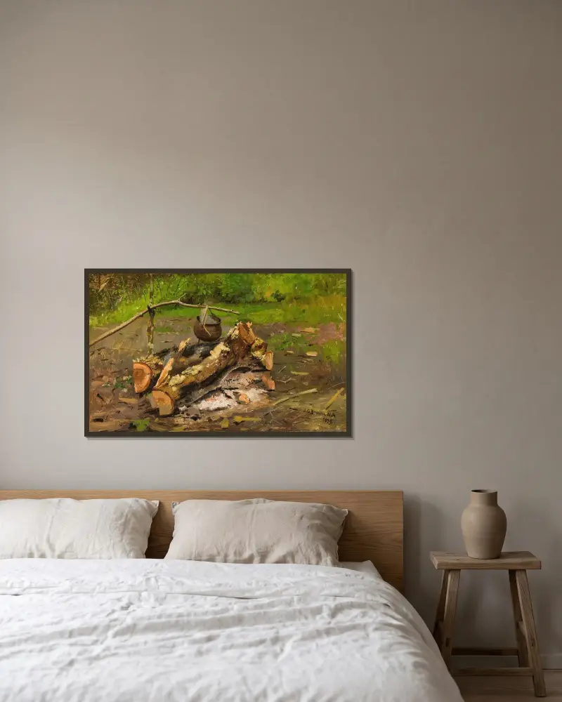 Läger i Vermont av John George Brown inramad på en vägg