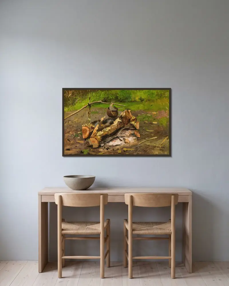 Läger i Vermont av John George Brown inramad på en vägg