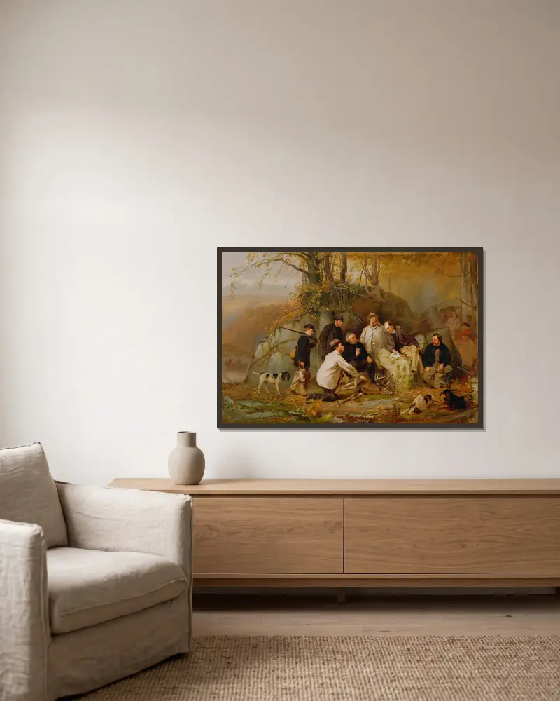 Claiming The Shot; A Group Of Portraits After The Hunt In The Adirondacks av John George Brown inramad på en vägg