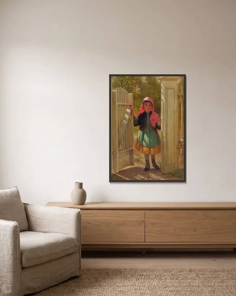 Girl At The Doorway av John George Brown inramad på en vägg