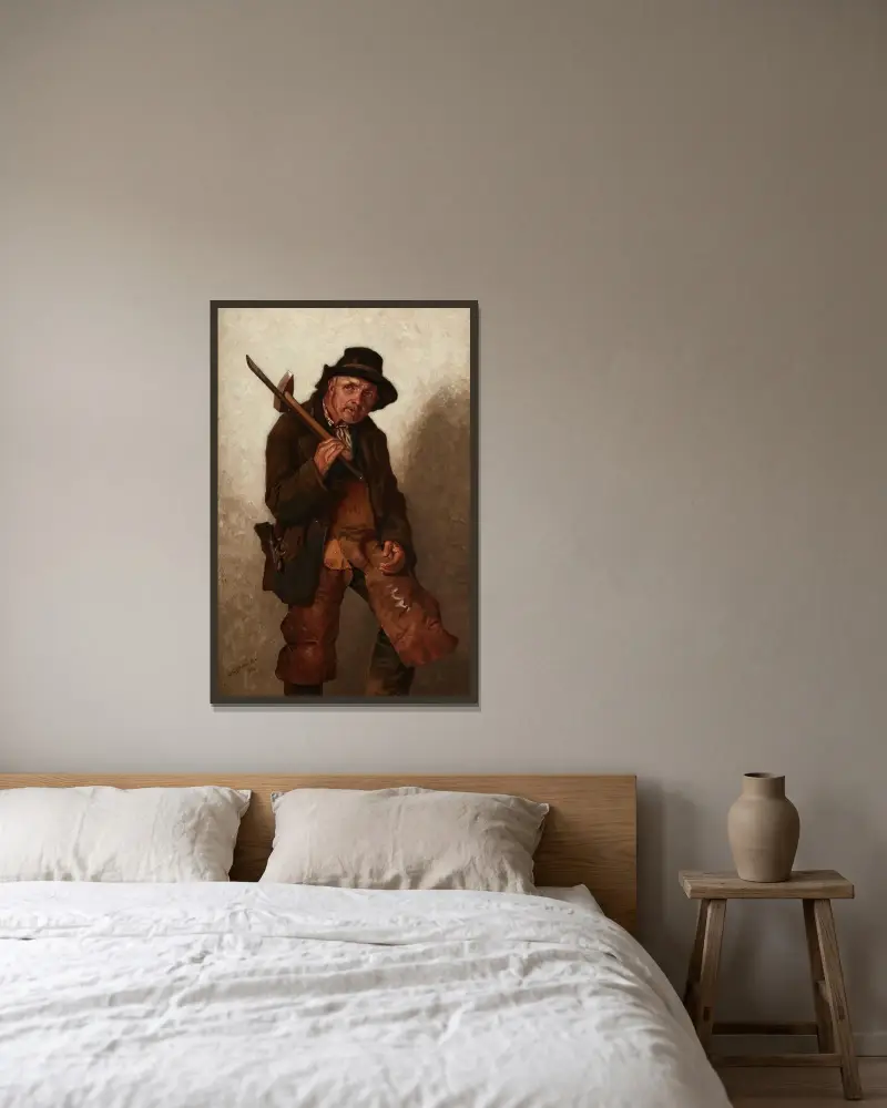 Han stretar på vid åttio av John George Brown inramad på en vägg