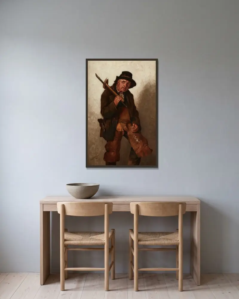 Han stretar på vid åttio av John George Brown inramad på en vägg