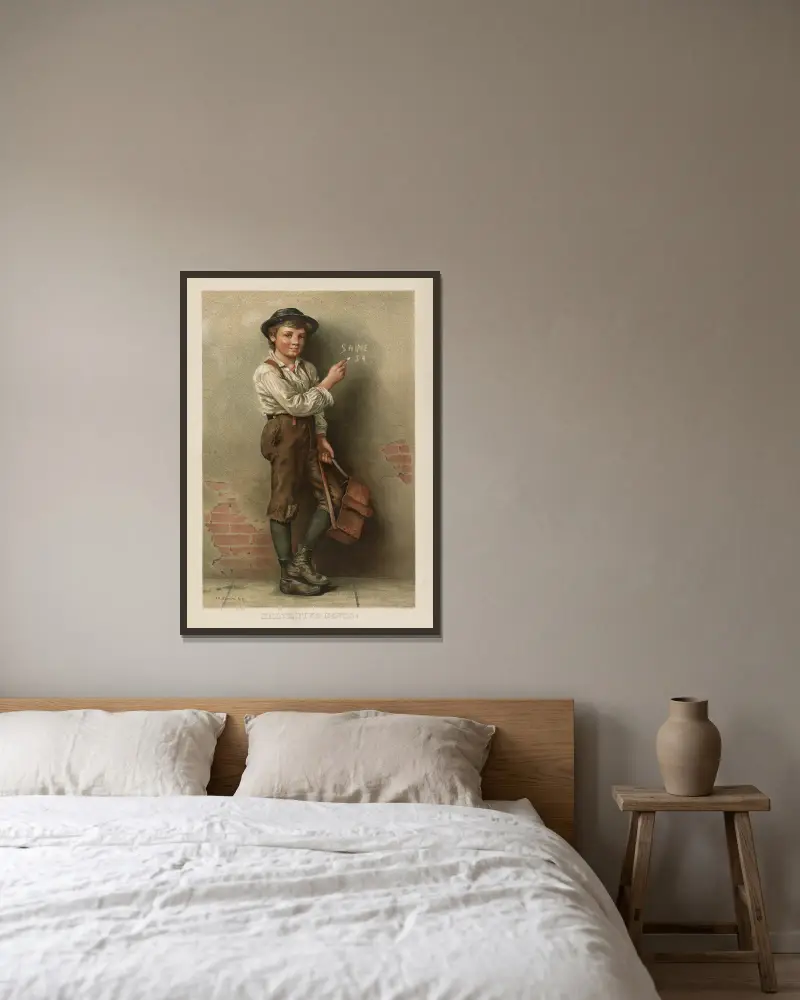 Září, pět centů!, John George Brown v rámu na stěně