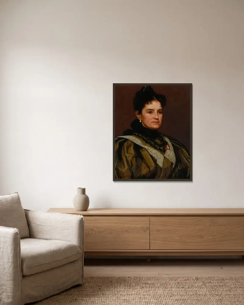 Konstnärens hustru av John George Brown inramad på en vägg