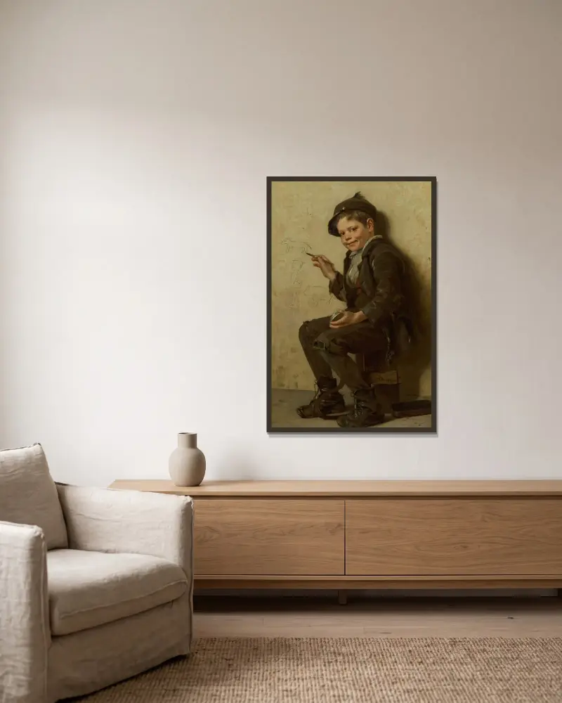 Den unga konstnären av John George Brown inramad på en vägg