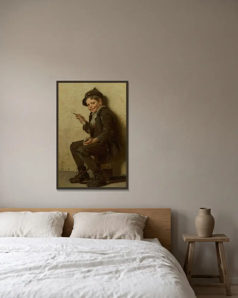 Den unga konstnären av John George Brown inramad på en vägg