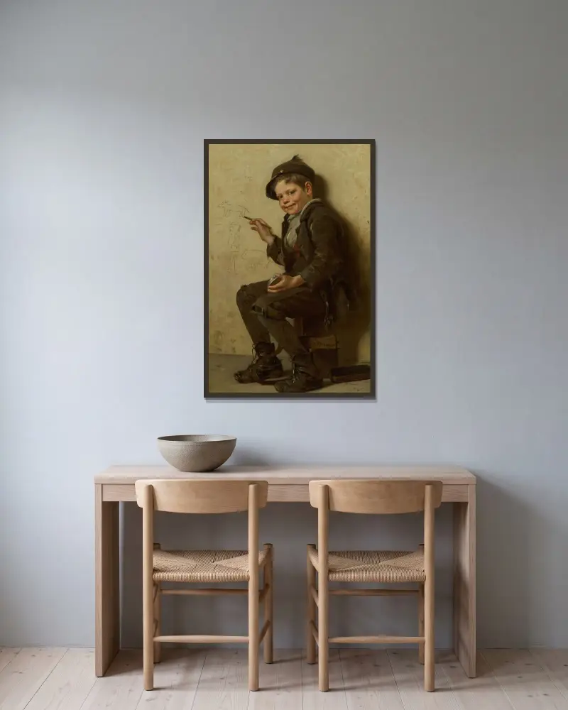 Den unga konstnären av John George Brown inramad på en vägg