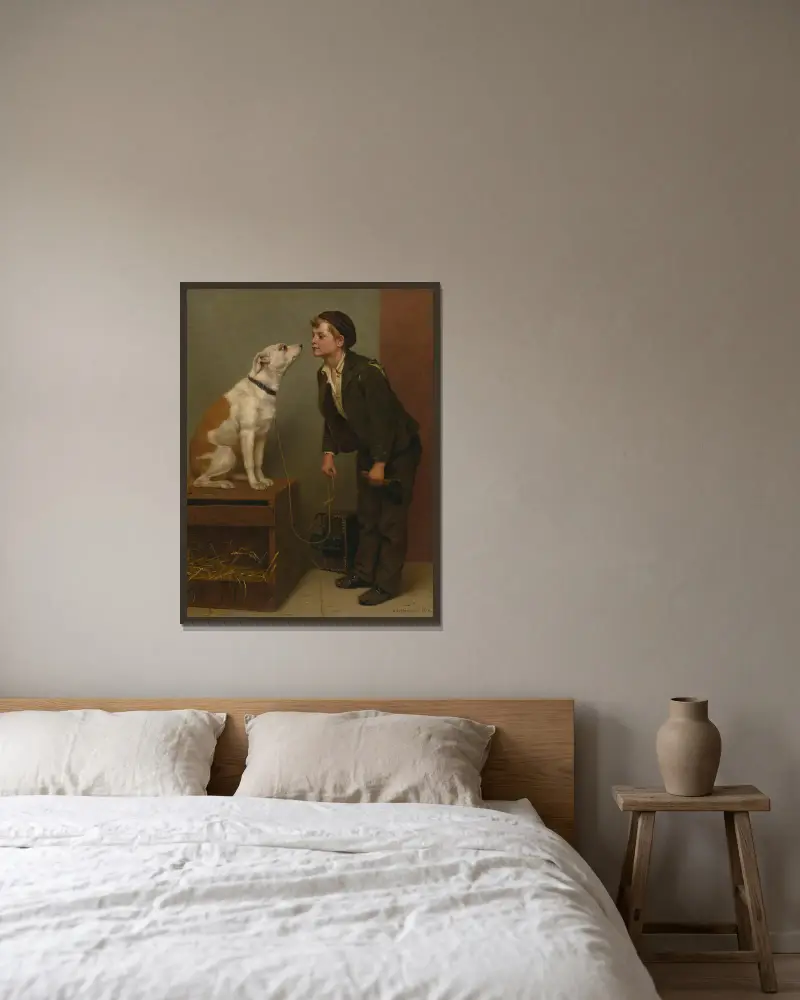 Wen liebst du? von John George Brown gerahmt an einer Wand
