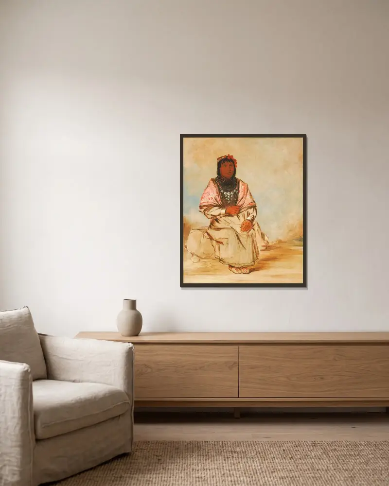 En seminolekvinna av George Catlin inramad på en vägg