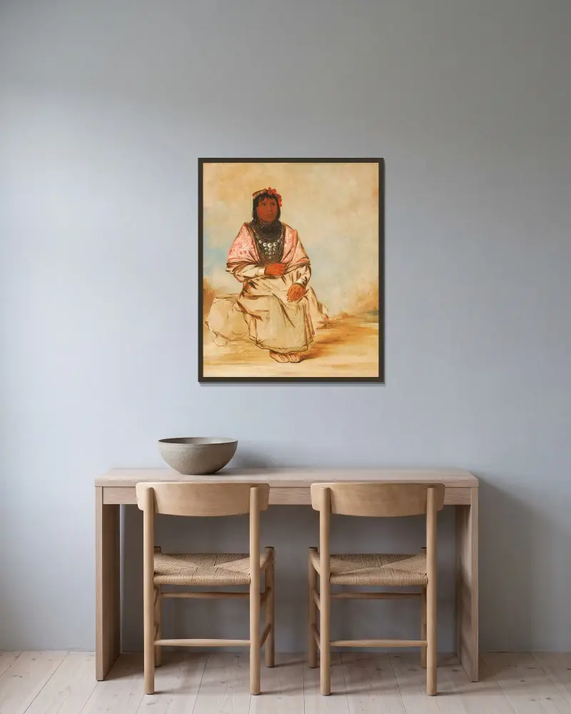 En seminolekvinna av George Catlin inramad på en vägg