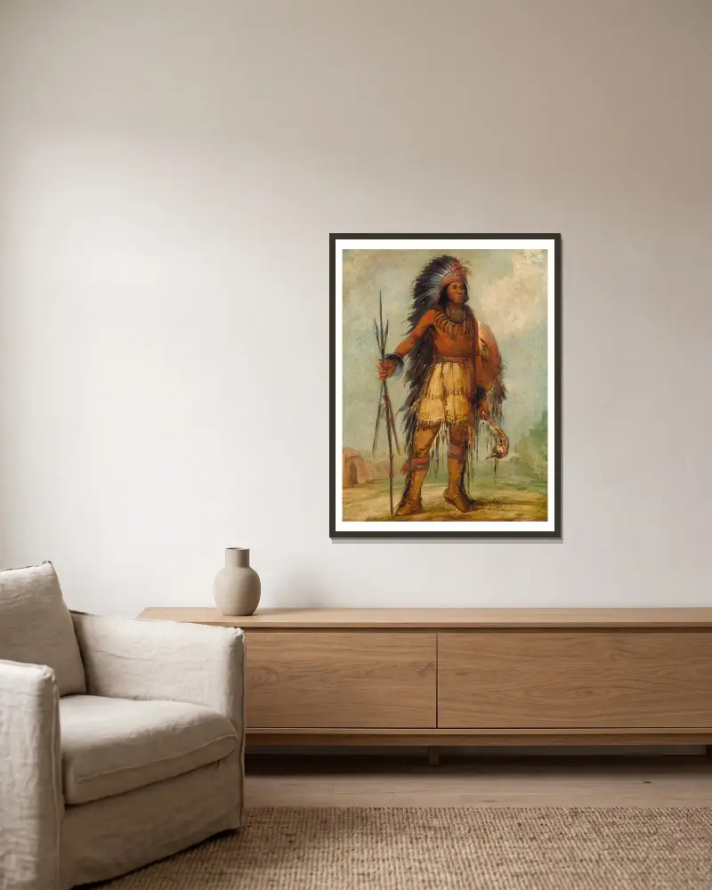 A-Wun-Ne-Wa-Be, Bird of Thunder av George Catlin inramad på en vägg