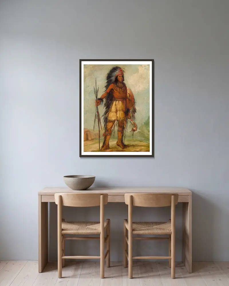A-Wun-Ne-Wa-Be, Bird of Thunder av George Catlin inramad på en vägg