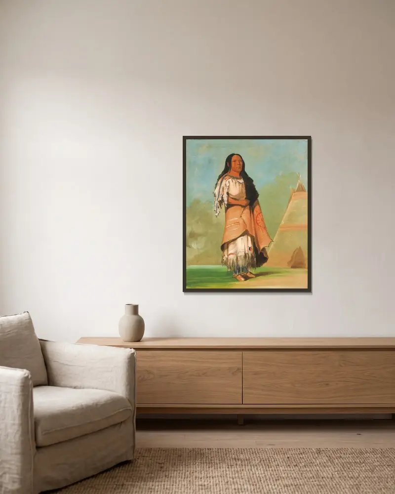 Ah’-Kay-Ee-Pix-En, Woman Who Strikes Many av George Catlin inramad på en vägg