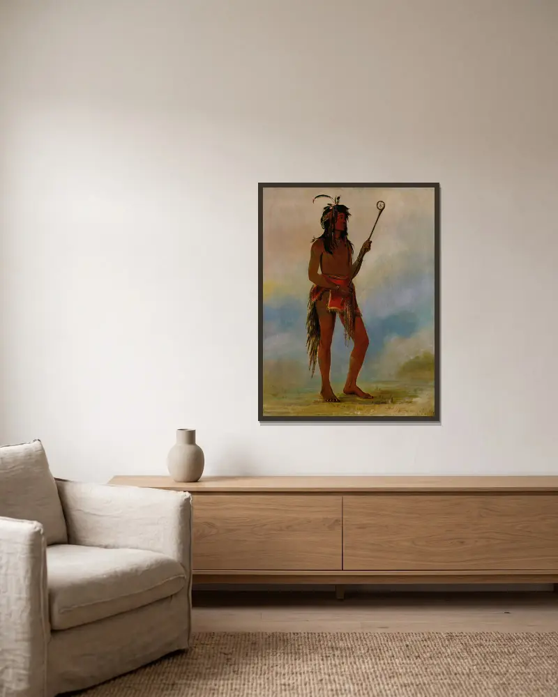 Ah-Nó-Je-Nahge, He Who Stands On Both Sides, a Distinguished Ball Player av George Catlin inramad på en vägg