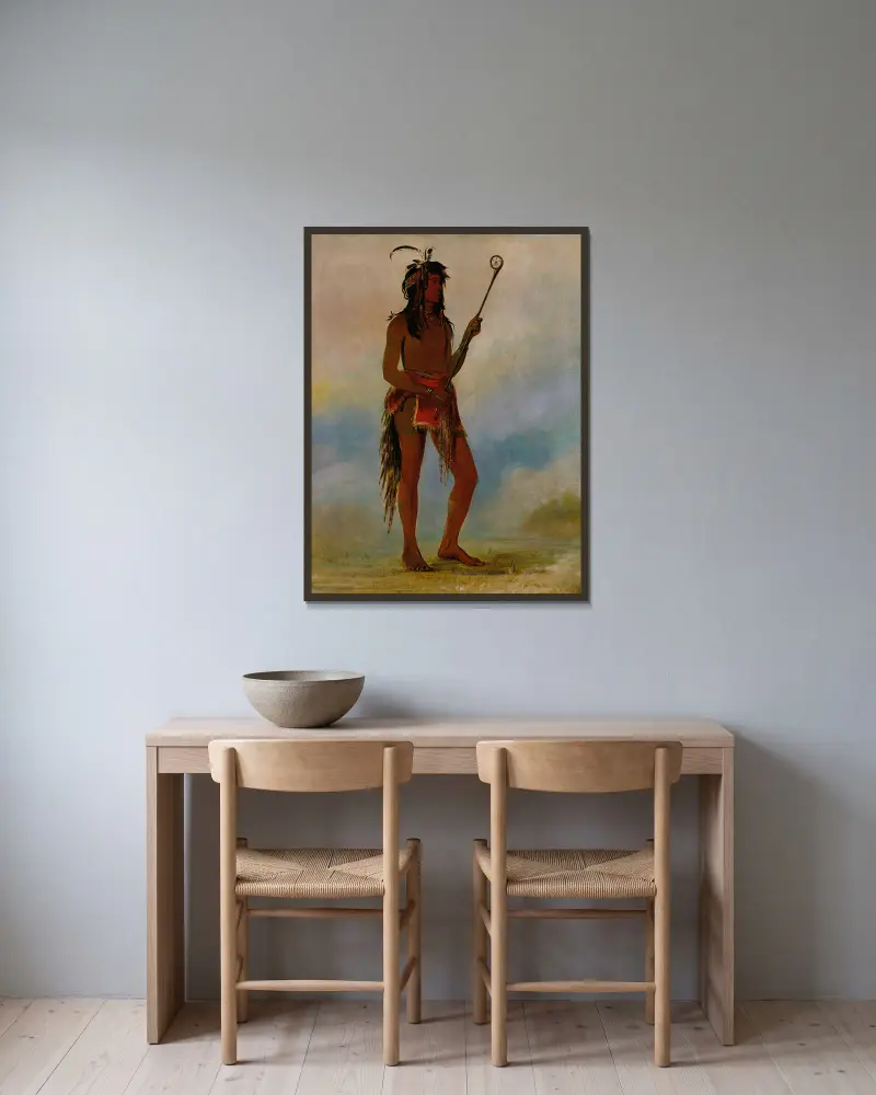 Ah-Nó-Je-Nahge, He Who Stands On Both Sides, a Distinguished Ball Player av George Catlin inramad på en vägg