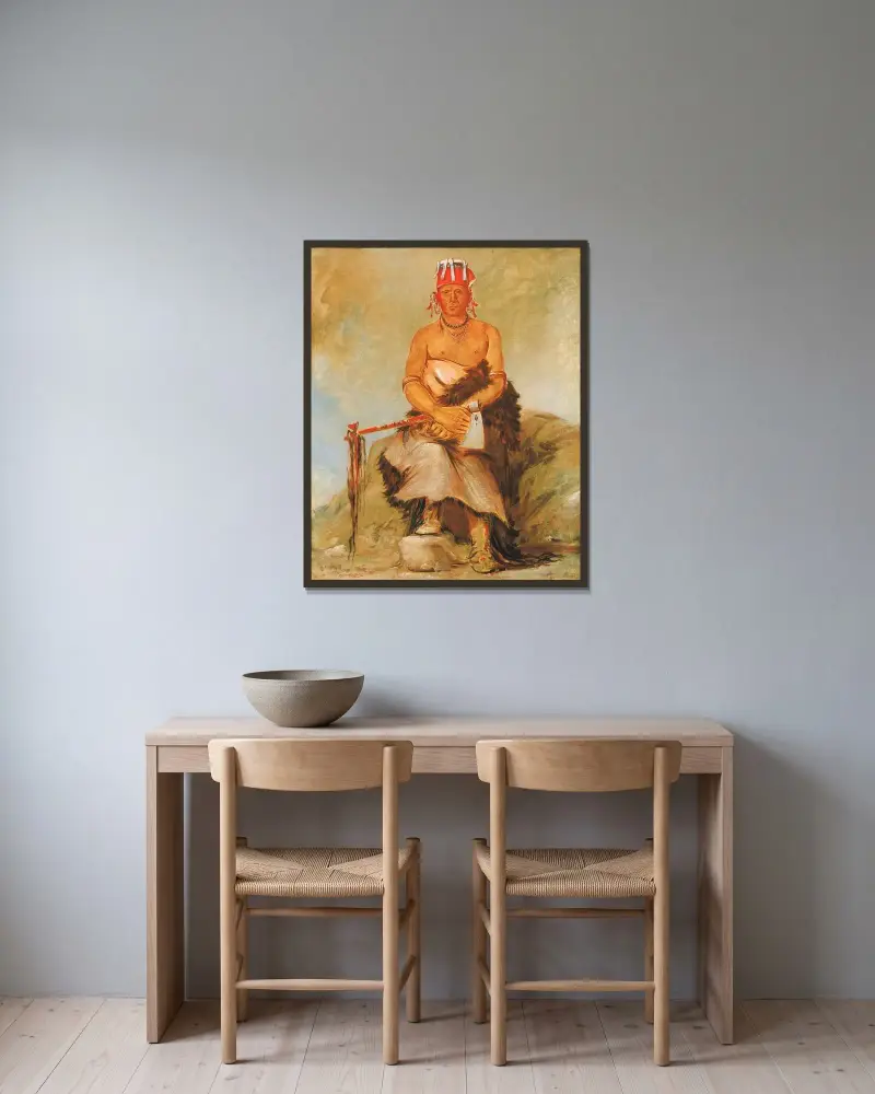 A’h-Sha-La-Cóots-Ah, Maul auf der Stirn, Häuptling der Republikanischen Pawnee von George Catlin gerahmt an einer Wand
