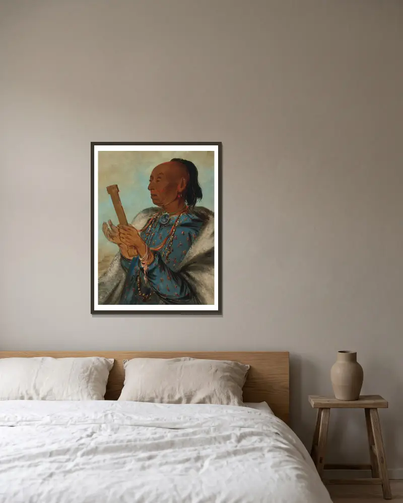 Ah-Tón-We-Tuck, kalkontuppen, upprepar sin bön av George Catlin inramad på en vägg