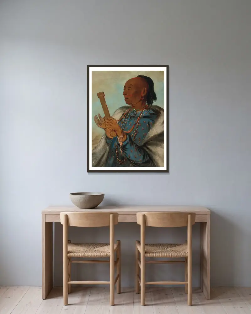 Ah-Tón-We-Tuck, kalkontuppen, upprepar sin bön av George Catlin inramad på en vägg