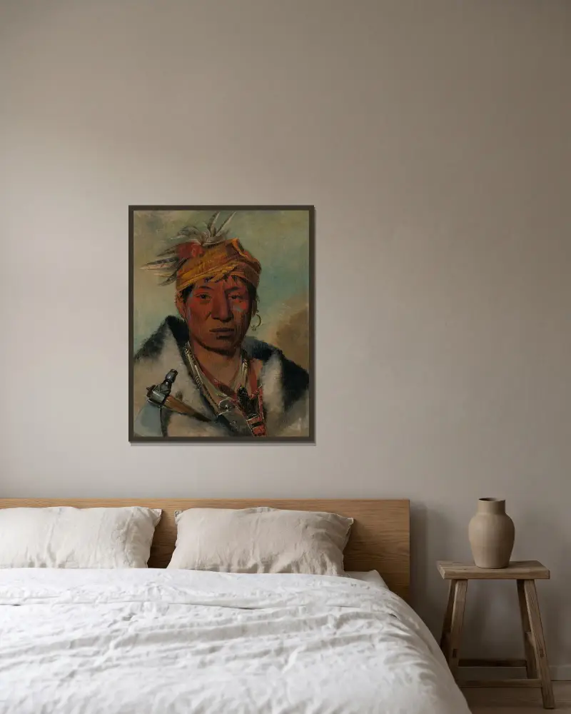 Ah-Yaw-Ne-Tak-Oár-Ron, a Warrior av George Catlin inramad på en vägg