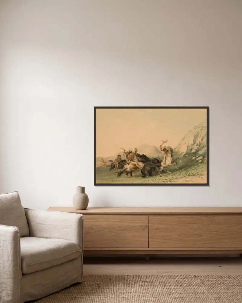 Att angripa grizzlybjörnen av George Catlin inramad på en vägg