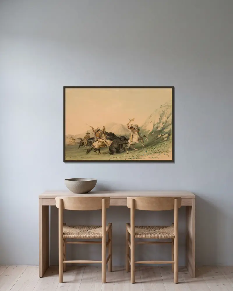 Att angripa grizzlybjörnen av George Catlin inramad på en vägg