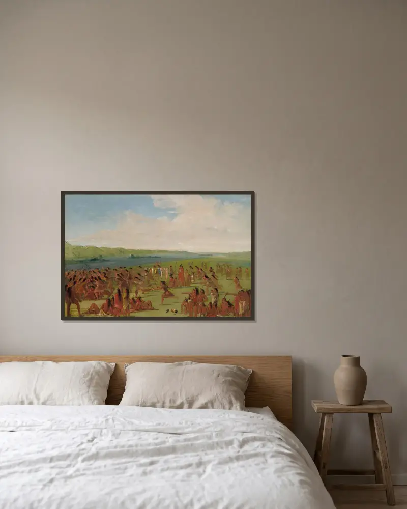 Ballspiel der Frauen, Prairie du Chien von George Catlin gerahmt an einer Wand