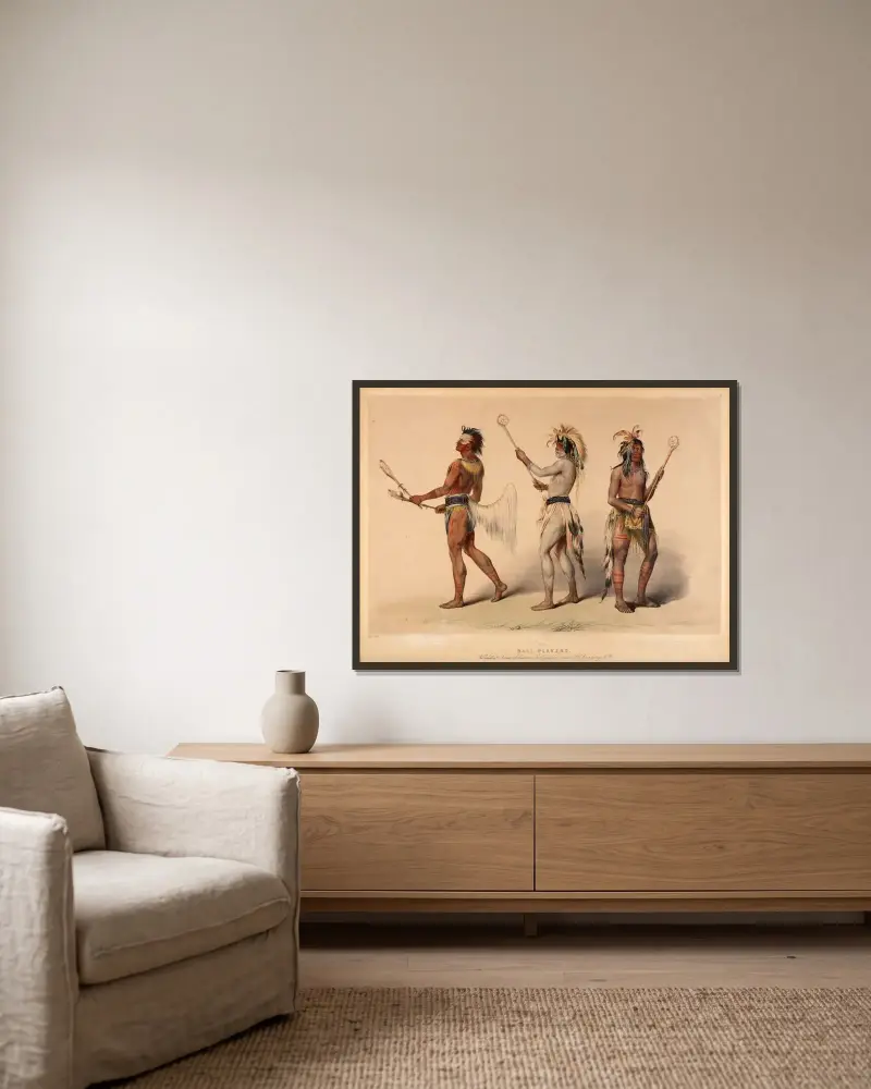 Ball Players av George Catlin inramad på en vägg
