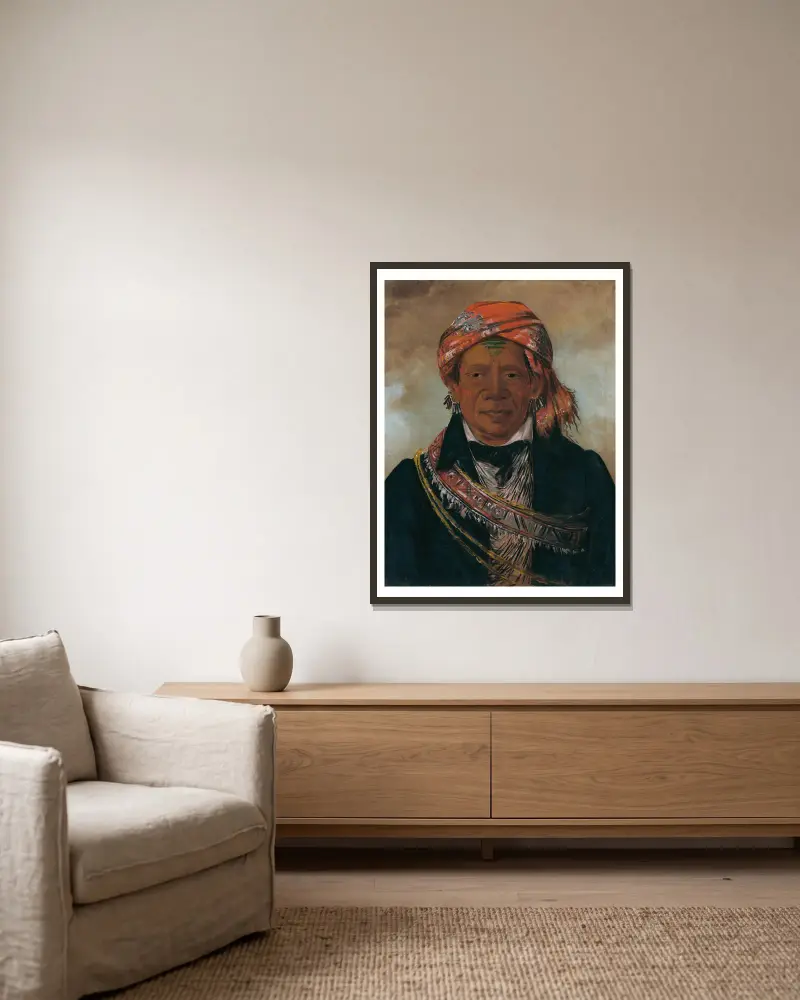 Bód-A-Sin, Chief of The Tribe av George Catlin inramad på en vägg