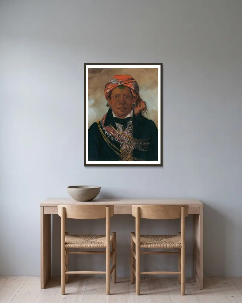 Bód-A-Sin, Chief of The Tribe av George Catlin inramad på en vägg