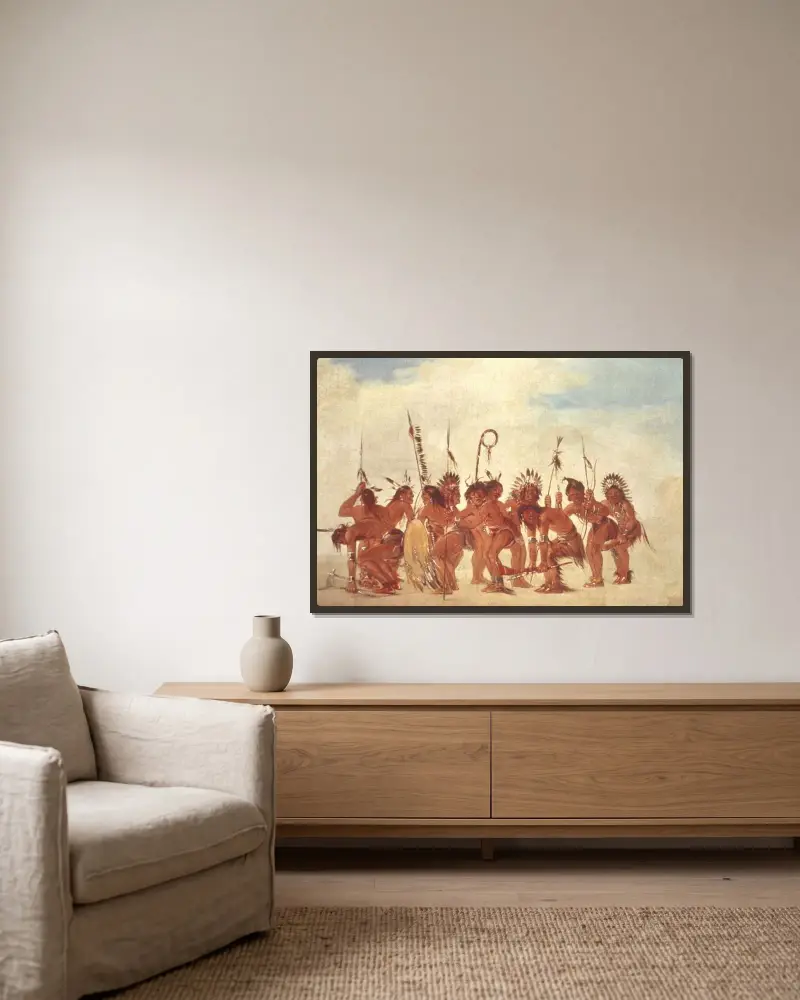 Braves’ Dance At Fort Snelling av George Catlin inramad på en vägg