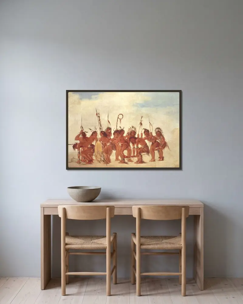 Braves’ Dance At Fort Snelling av George Catlin inramad på en vägg