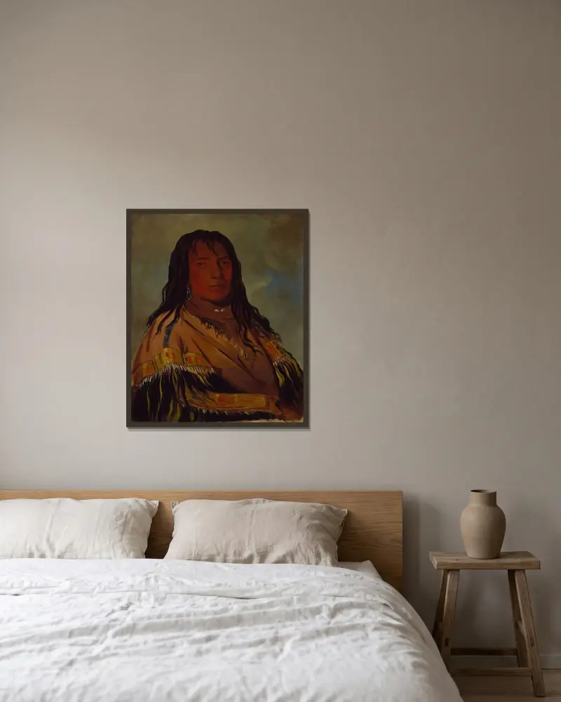 Chá-Tee-Wah-Née-Che, No Heart, wódz bandy Wah-Ne-Watch-To-Nee-Nah, George Catlin w ramie na ścianie
