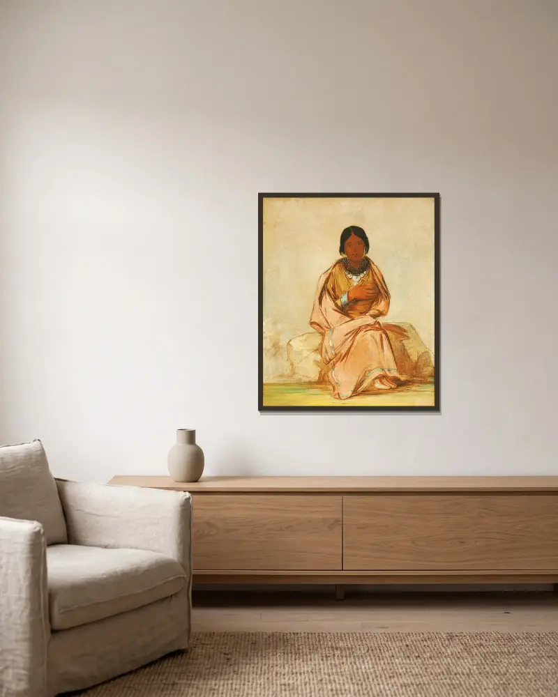Chee-A-Ex-E-Co, Daughter of Deer Without a Heart av George Catlin inramad på en vägg