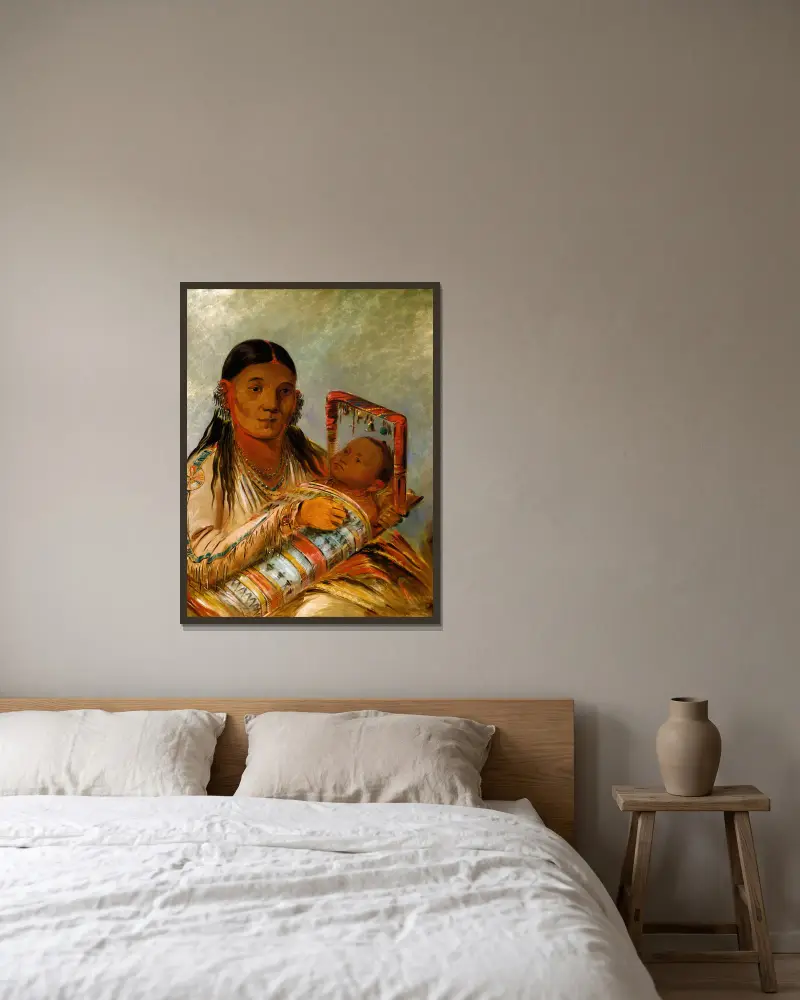 Chée-Ah-Ká-Tchée, Wife of Nót-To-Way av George Catlin inramad på en vägg