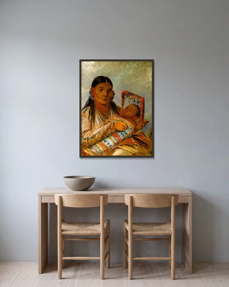 Chée-Ah-Ká-Tchée, Wife of Nót-To-Way av George Catlin inramad på en vägg