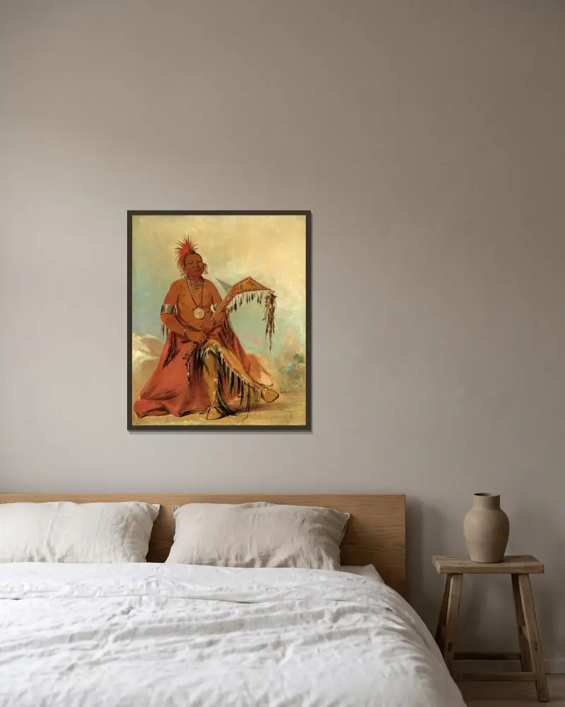 Cler-Mónt, First Chief of The Tribe av George Catlin inramad på en vägg
