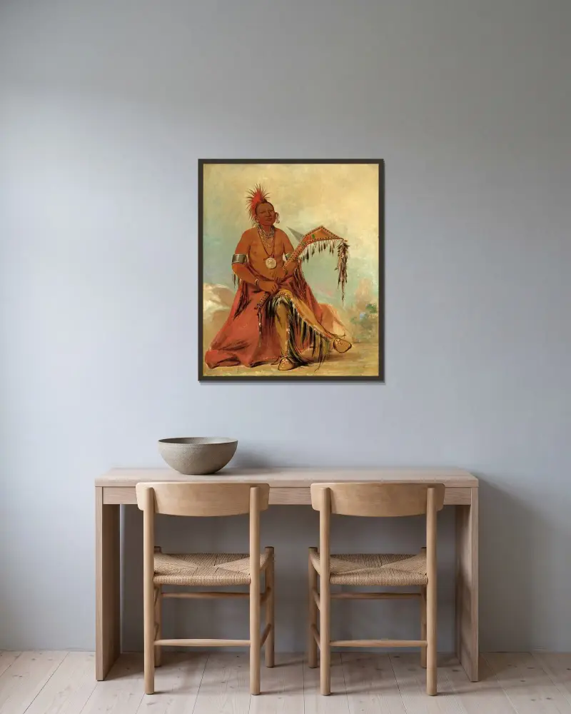Cler-Mónt, First Chief of The Tribe av George Catlin inramad på en vägg